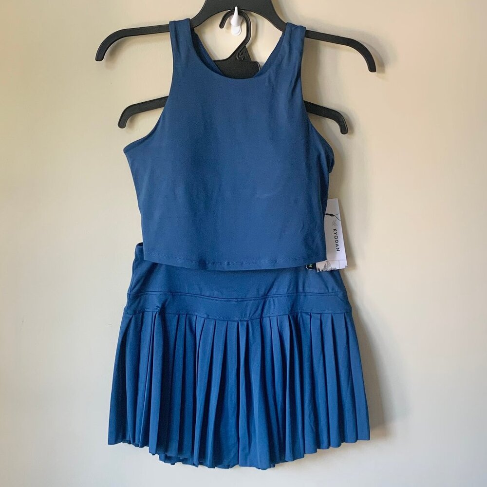 NWT Kyodan 2 Piece Tennis Set Pleated Skort & Tank Top, Blue Opal, Medium
